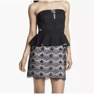Max and Cleo Women's Size 10 Adrienne Peplum Lace Mini Dress ECRU Black Gray